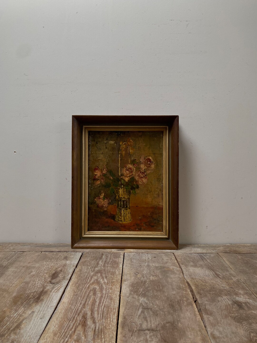 Antique Pink Roses Oil Painting, Antique Floral Still Life Oil Painting ...