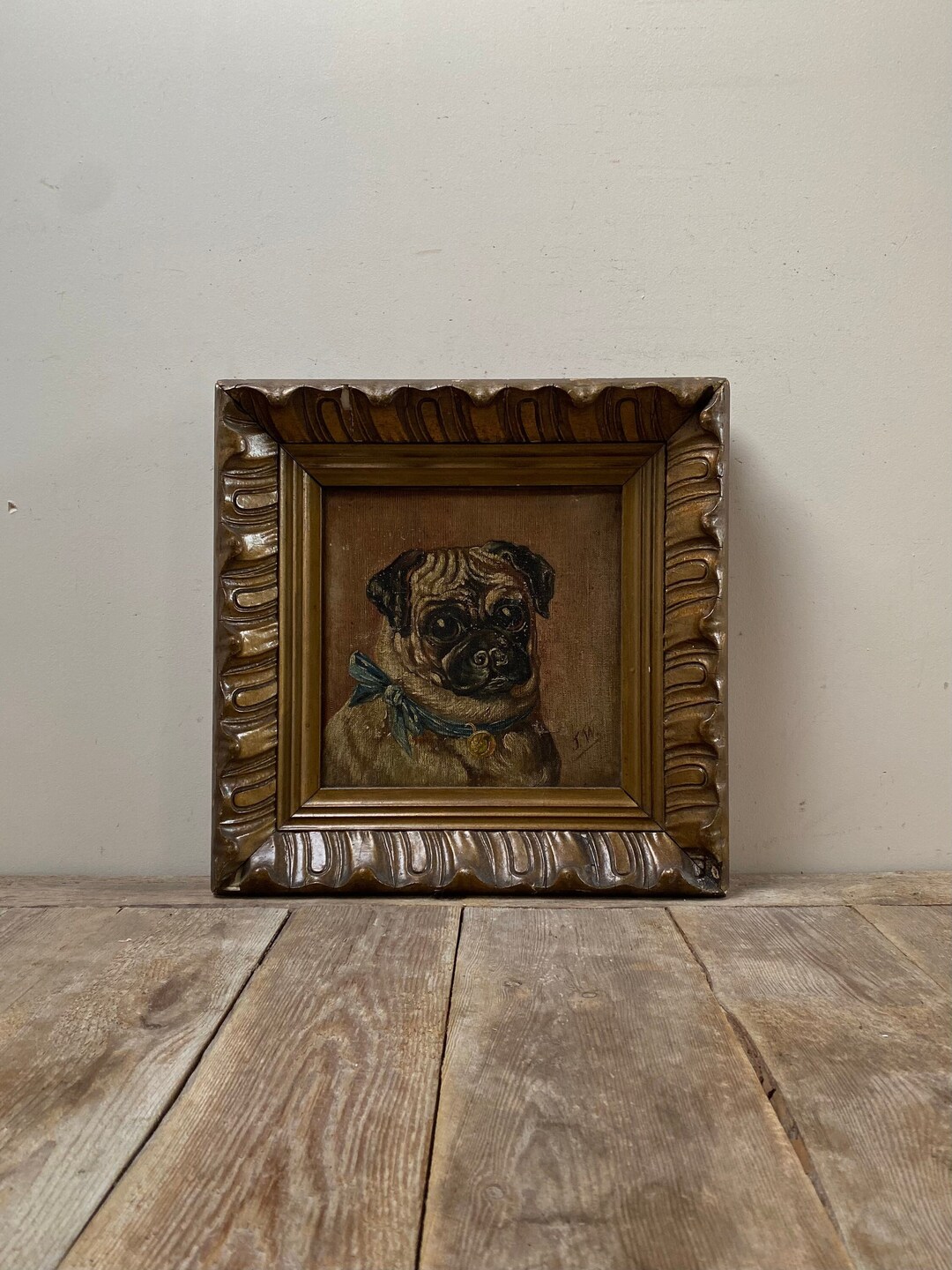 19th Century Pug Portrait Oil Painting 1800s Dog Portrait Oil Etsy