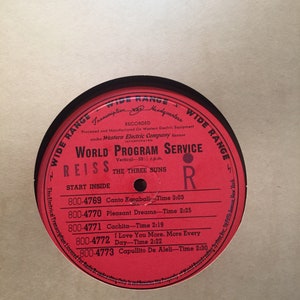 The Three Suns Vinyl 16&quot; Transcription Record