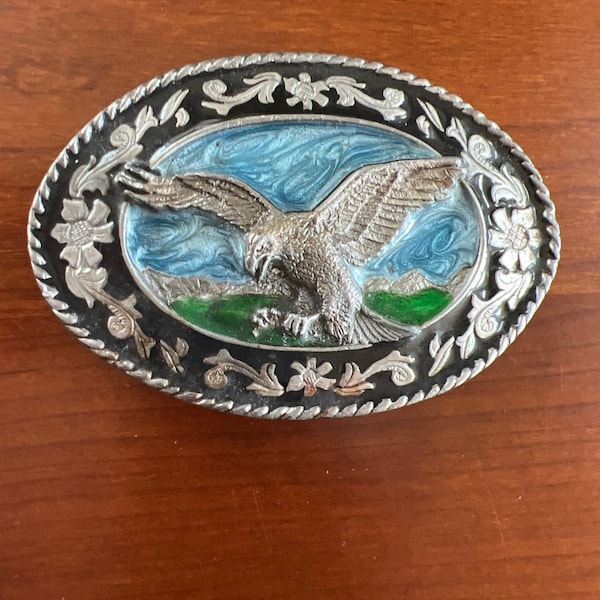 Vintage 1995 Siskiyou Belt Buckle withe Eagle SW-2 Pewter and Enamel