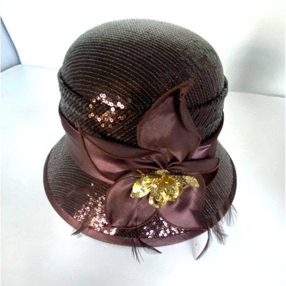 Vintage Tuscany Cloche Style Hat Sequins Flowers … - image 1