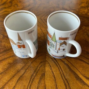 Vintage Suisse Langenthal 2 Demitasse Cups Geneve Luzerne Buildings Switzerland