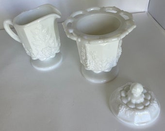 Vintage Milk Glass PItcher and Lidded Container