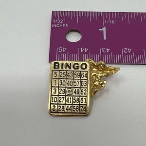 Tarjeta de bingo, ángel querubín de la guarda, pin de solapa, hoja de juego en tono dorado, alfiler para sombrero