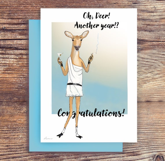 Oh Deer Happy Birthday Funny Birthday Printable Card Happy Etsy