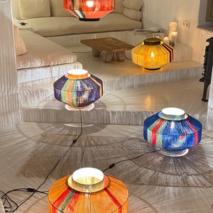 Japanese Handmade Art Deco Lamp, Paper String Pendant Light, Floor Lamp, Woven Lamp, Decorative Modern Retro Lamp, Macrame Geometric image 10