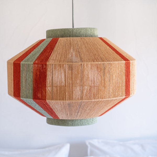 Japanese Handmade Art Deco Lamp, Paper String Pendant Light, Floor Lamp, Woven Lamp,  Decorative Modern Retro Lamp, Macrame Geometric