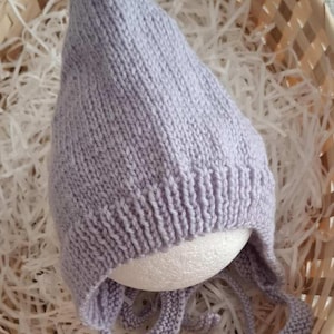 Hand Knitted - Pixie Hat with Ties - Newborn to 6-10 Years  - 47 Different Colours Available