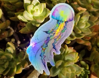Limited Edition Holo Jellyfish Sticker | Smaller Size | Watercolor Jellyfish Sticker