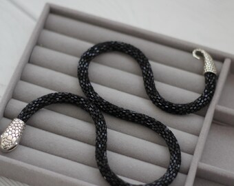 Snake Necklace Snake Choker Black snake necklace Gift for Women Python Jewelry Crochet Beaded snake Bead crochet Necklace Serpent necklace