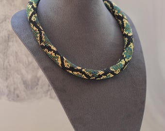 Snake jewelry women Python print Birthday gift Bead Snake Necklace Statement jewelry Green snake Serpent necklace