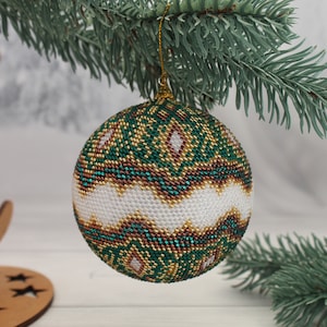 Christmas ball Christmas ornaments handmade Christmas gift Unique handwork  Beaded balls Holiday tree decor Large Christmas ball Green decor