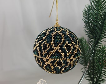 Handmade Beaded Christmas Ball Ornament, Czech & Japanese Beads
