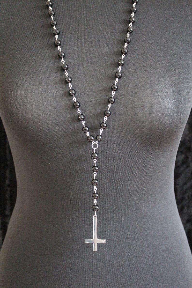 Gothic Occult Rosary Bead Necklace With Inverted Cross Pendant - Etsy
