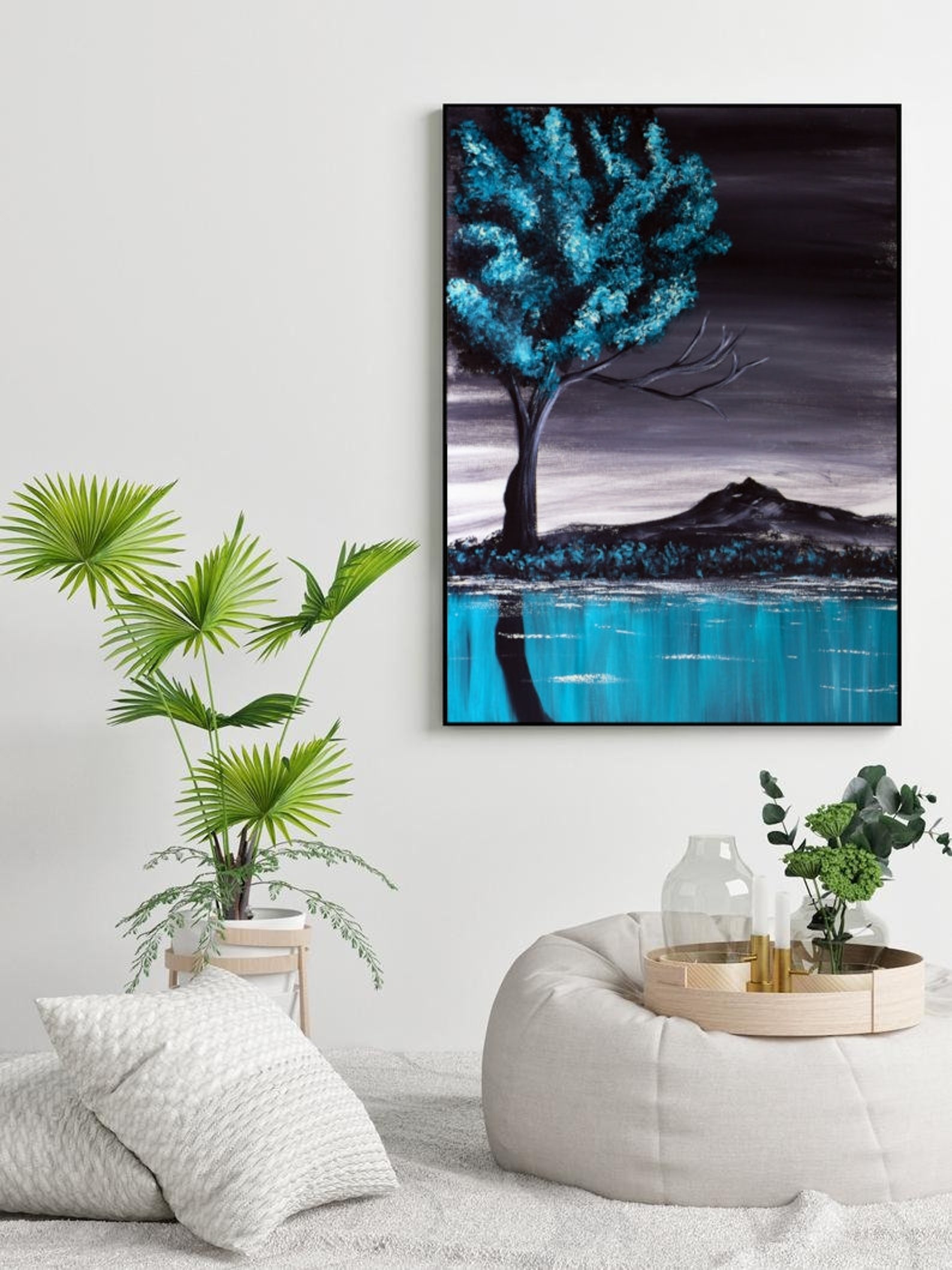 Decoración de la sala de estar pintura del bosque impresión | Etsy