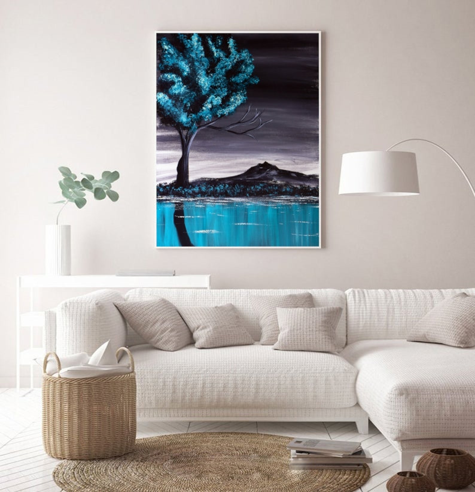 Decoración de la sala de estar pintura del bosque impresión | Etsy