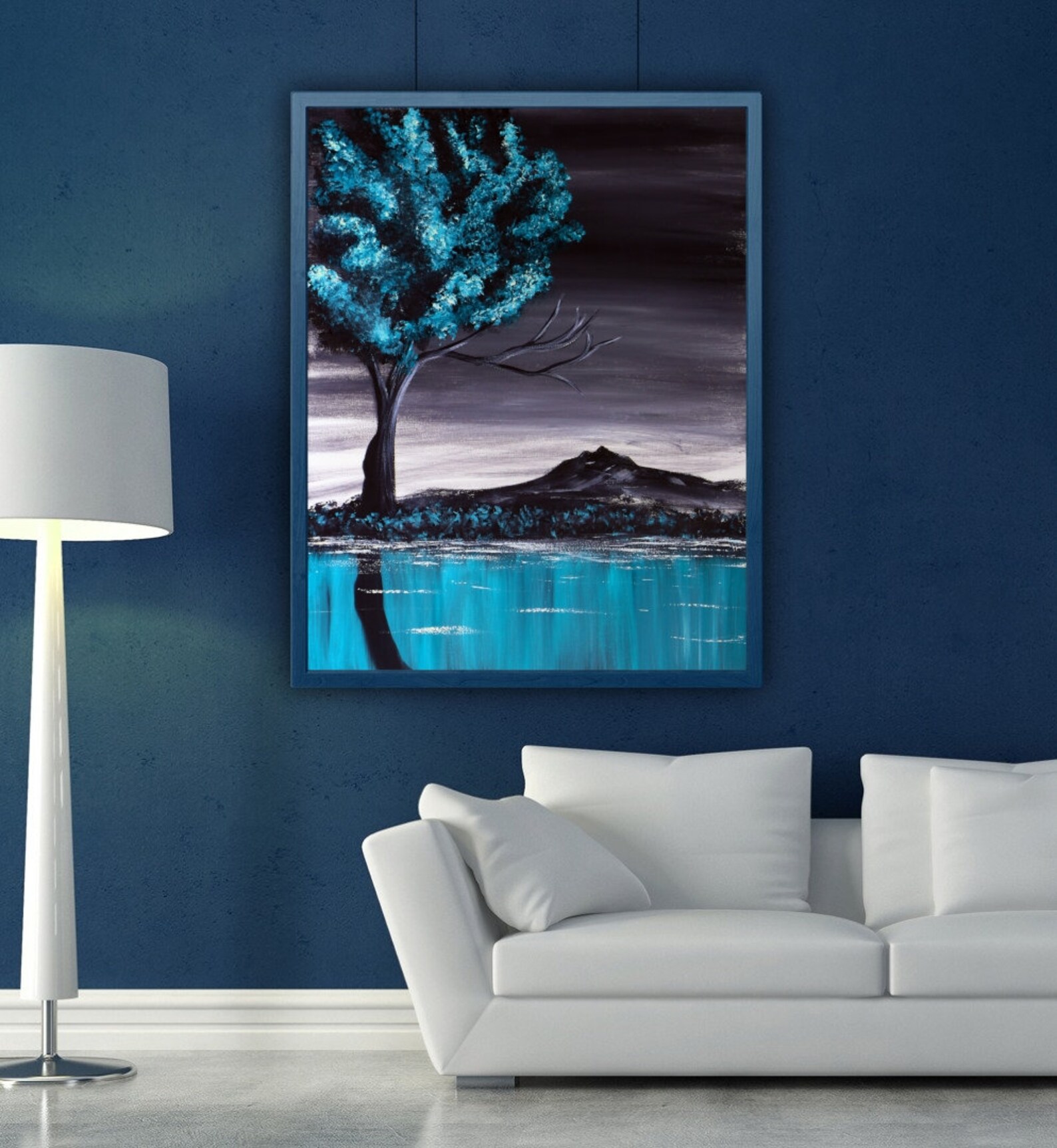 Decoración de la sala de estar pintura del bosque impresión | Etsy