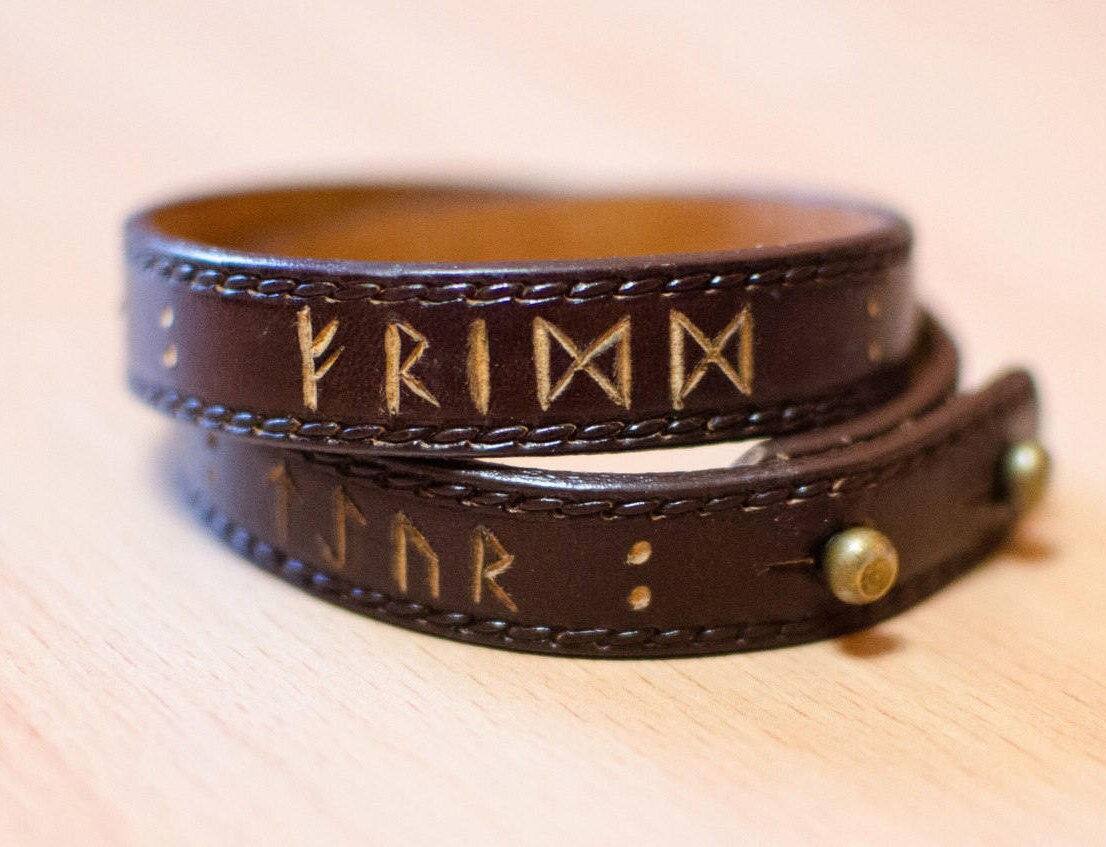 Viking Leather Bracelet Runic Cuff Wiccan Bracelet Etsy