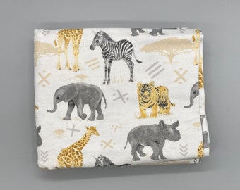 Safari Animals Flannel Fitted Crib Sheet: Jungle Nursery Decor