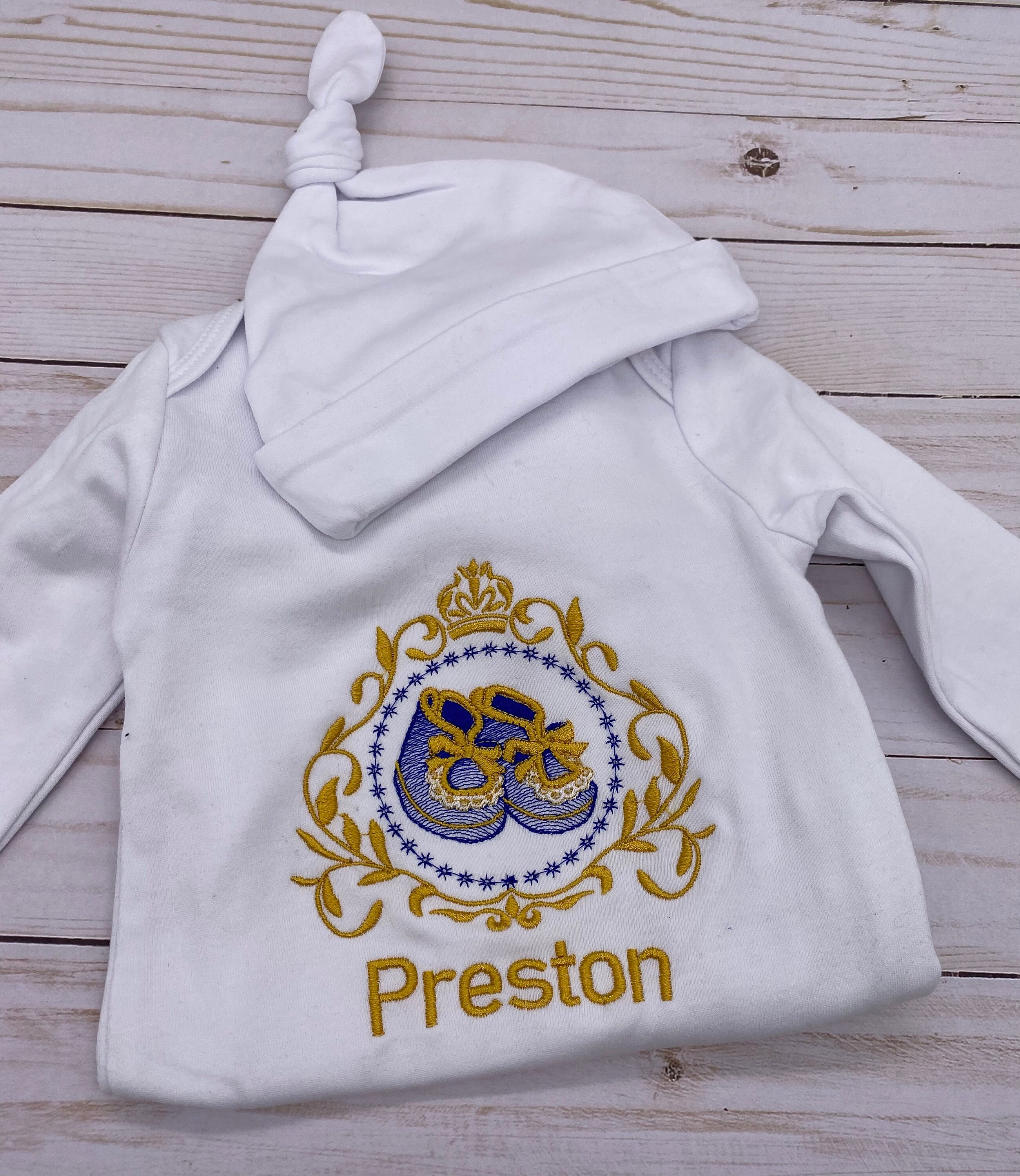 Newborn Baby Boy Gown Matching Hat Set With Booty in Frame Etsy