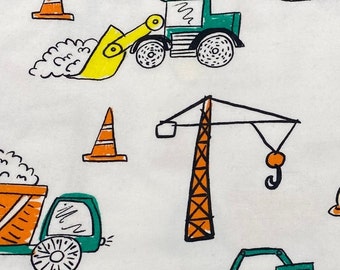 Flannel Fitted Toddler Sheet with  Construction Trucks on White Background, Baby Boy, Worksite Trucks, Boy Toddler Sheets, Bedding