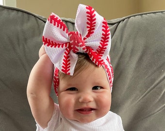 Baseball Bow, Baseball bow on nylon, baseball bow on clip, bow on nylon, bow on clip, headwraps, premie headwraps, infant headwraps