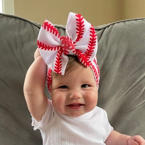 Baseball Bow, Baseball bow on nylon, baseball bow on clip, bow on nylon, bow on clip, headwraps, premie headwraps, infant headwraps