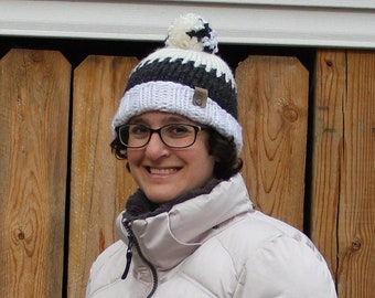 Black and White Pom Pom Hat