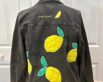 Upcycled Black Jean Jacket with Lemon Appliqués & Embroidery – Love Your Lemons