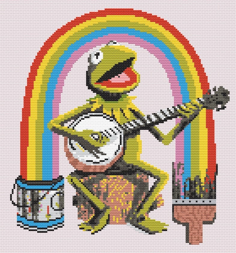 Kermit Frog Inspired Paint Rainbow Connection Cross Stitch Pattern PDF ...