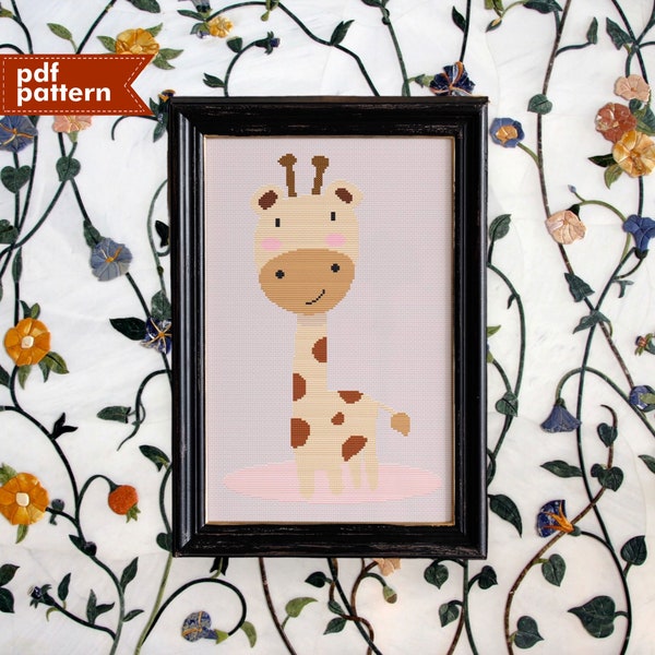 Cute Chibi Giraffe Cross Stitch Pattern PDF ONLY Mini Embroidery 120x180 Stitch Safari Animal Nursery Kid Child DIY Decoration Craft Gift