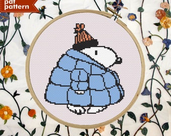 Snoopey Inspired Puffy Jacket Winter Christmas Cross Stitch Pattern PDF ONLY Embroidery 100x100 DIY Design Peanuts Kid Meme Puppy Cartoon