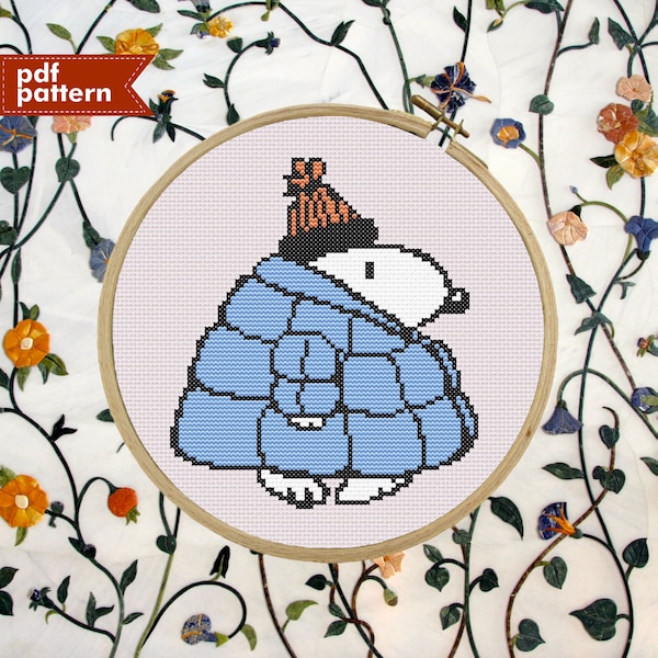 Snoopey Inspired Puffy Jacket Winter Christmas Cross Stitch Pattern PDF ONLY Embroidery 100x100 DIY Design Peanuts Kid Meme Puppy Cartoon