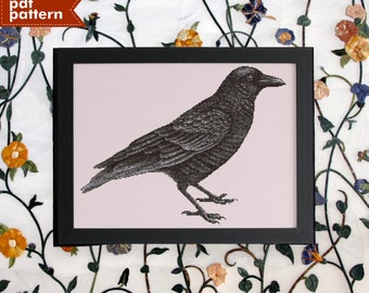 Black Crow Bird Cross Stitch Pattern PDF Embroidery Pattern 250 x 190 Stitch Gothic Halloween Holiday Craft Gift DIY Decoration Hobby Nature