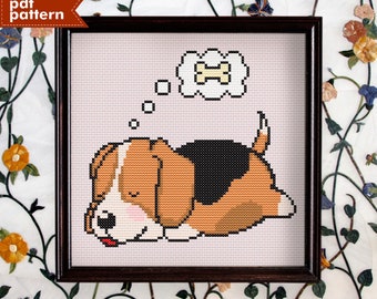 ビーグル犬の水彩画ポートレートクロスステッチパターン（PDFパターン