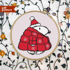 Santa Hat Snoopey Inspired Puffy Jacket Winter Christmas Cross Stitch Pattern PDF Embroidery 100x100 Design Peanuts Kid Meme Puppy Cartoon