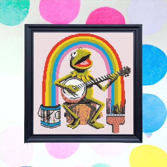 Kermit Frog Inspired Paint Rainbow Connection Cross Stitch Pattern