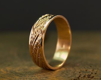 Großer Verkauf, Rabatt, 10 US Size Gold Twisted Ring, Seil Twist, 14K, Flechtwerk, Wicker Muster, Boho