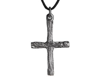 Large Sterling Silver Twig Cross Pendant, Nature Inspired