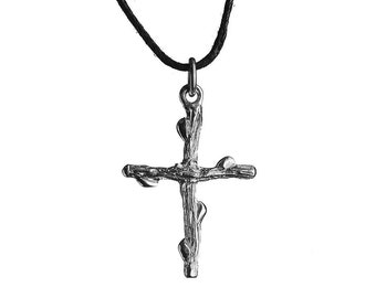 Sterling Silver Twig Cross Pendant, Nature Inspired