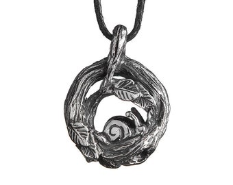 Sterling Silver Snail Pendant, Twig Amulet, Nature Jewelry