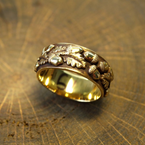 9 US Size Brass Oak Ring, Acorn Ring, Tree Brass Ring, Oak Leaf Textured Pattern, Woodland Ring, Leaf Ring, Nature Jewelry