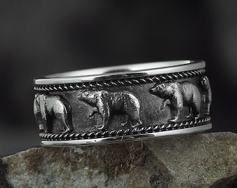 Bague ours en argent sterling, alliance animal