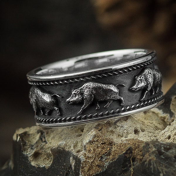 Wildschwein Ring, Wildschwein Ring, Wildschwein Ring, Wildschwein Ring, Wildschwein Ring, Wildschwein Ring, Tier Schmuck, Silber Ring