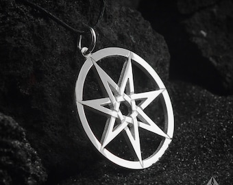 Sterling Silver Heptagram Pendant, Seven Pointed Star Necklace