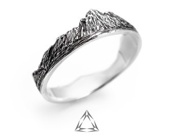 Anillo de plata de ley con la cordillera del Vesubio, joyería unisex para senderismo