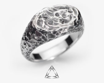 Rustic Sterling Silver Signet Ring, Raw Texture, Oxidized Handmade