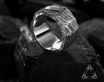Rustic Sterling Silver Hammered Wedding Band, Wide Scratch Textured Ring