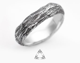 Sterling silver bark texture ring, Branch ring, Silver wedding band, Thumb ring, Sprig ring, Tree of life Jewelry, Unisex ring, Gift for him