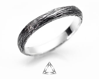 Sterling silver tree bark ring jewelry, Man and Women wedding band, Wood texture ring, Tree branch wedding ring, Twig ring, Sprig ring